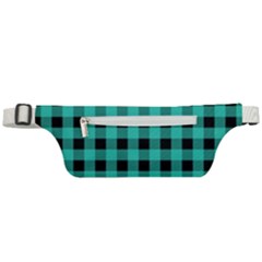 Turquoise Black Buffalo Plaid Active Waist Bag by SpinnyChairDesigns