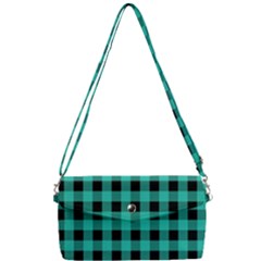 Turquoise Black Buffalo Plaid Removable Strap Clutch Bag by SpinnyChairDesigns