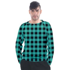 Turquoise Black Buffalo Plaid Men s Long Sleeve Raglan Tee