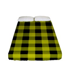 Yellow Black Buffalo Plaid Fitted Sheet (full/ Double Size) by SpinnyChairDesigns