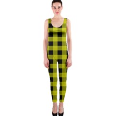 Yellow Black Buffalo Plaid One Piece Catsuit by SpinnyChairDesigns