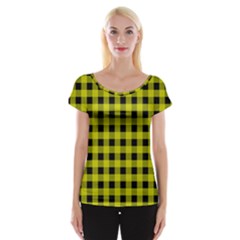 Yellow Black Buffalo Plaid Cap Sleeve Top by SpinnyChairDesigns