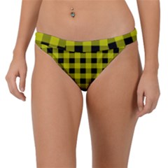 Yellow Black Buffalo Plaid Band Bikini Bottom by SpinnyChairDesigns