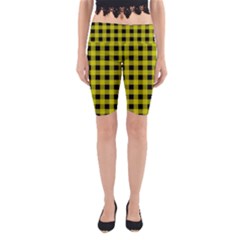 Yellow Black Buffalo Plaid Yoga Cropped Leggings by SpinnyChairDesigns