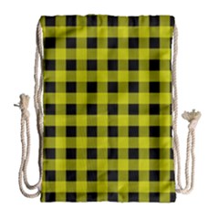 Yellow Black Buffalo Plaid Drawstring Bag (large) by SpinnyChairDesigns