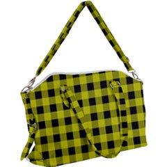 Yellow Black Buffalo Plaid Canvas Crossbody Bag by SpinnyChairDesigns