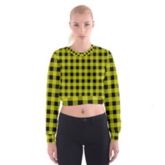 Yellow Black Buffalo Plaid Cropped Sweatshirt by SpinnyChairDesigns