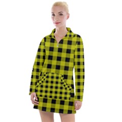 Yellow Black Buffalo Plaid Women s Long Sleeve Casual Dress