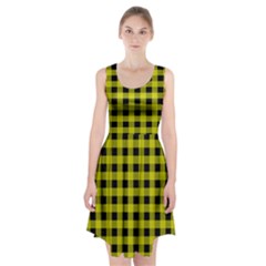 Yellow Black Buffalo Plaid Racerback Midi Dress by SpinnyChairDesigns