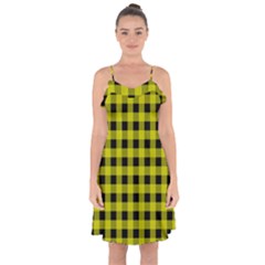 Yellow Black Buffalo Plaid Ruffle Detail Chiffon Dress by SpinnyChairDesigns