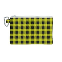 Yellow Black Buffalo Plaid Canvas Cosmetic Bag (medium) by SpinnyChairDesigns