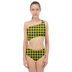 Yellow Black Buffalo Plaid Spliced Up Two Piece Swimsuit by SpinnyChairDesigns