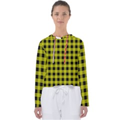 Yellow Black Buffalo Plaid Women s Slouchy Sweat by SpinnyChairDesigns