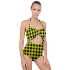 Yellow Black Buffalo Plaid Scallop Top Cut Out Swimsuit