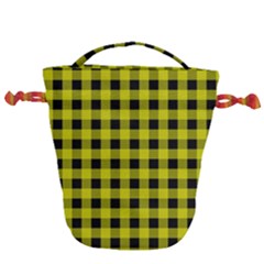 Yellow Black Buffalo Plaid Drawstring Bucket Bag