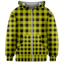 Yellow Black Buffalo Plaid Kids  Zipper Hoodie Without Drawstring by SpinnyChairDesigns