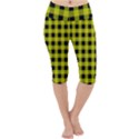 Yellow Black Buffalo Plaid Lightweight Velour Cropped Yoga Leggings View1