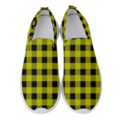 Yellow Black Buffalo Plaid Women s Slip On Sneakers by SpinnyChairDesigns