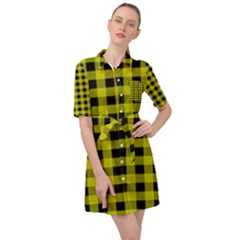 Yellow Black Buffalo Plaid Belted Shirt Dress by SpinnyChairDesigns