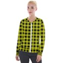 Yellow Black Buffalo Plaid Velour Zip Up Jacket View1