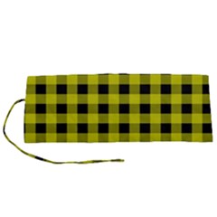 Yellow Black Buffalo Plaid Roll Up Canvas Pencil Holder (s) by SpinnyChairDesigns