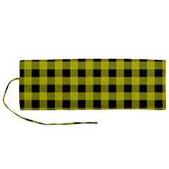 Yellow Black Buffalo Plaid Roll Up Canvas Pencil Holder (m) by SpinnyChairDesigns