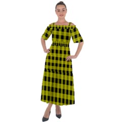 Yellow Black Buffalo Plaid Shoulder Straps Boho Maxi Dress  by SpinnyChairDesigns