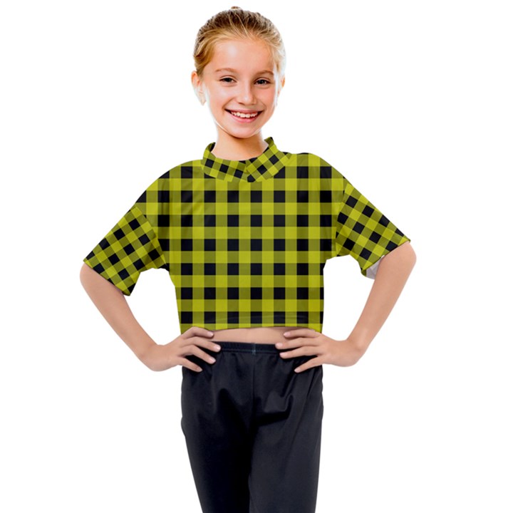 Yellow Black Buffalo Plaid Kids Mock Neck Tee