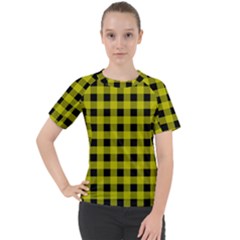 Yellow Black Buffalo Plaid Women s Sport Raglan Tee