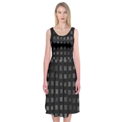 Abstract Black Checkered Pattern Midi Sleeveless Dress