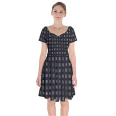 Abstract Black Checkered Pattern Short Sleeve Bardot Dress by SpinnyChairDesigns