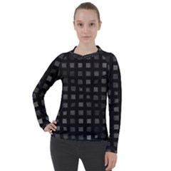 Abstract Black Checkered Pattern Women s Pique Long Sleeve Tee