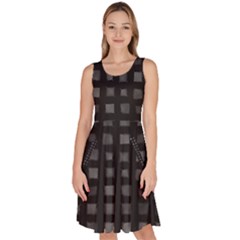 Abstract Black Checkered Pattern Knee Length Skater Dress With Pockets