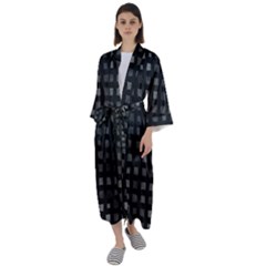 Abstract Black Checkered Pattern Maxi Satin Kimono