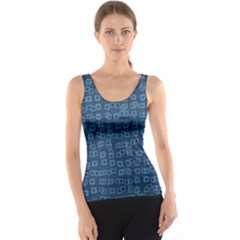 Blue Abstract Checks Pattern Tank Top by SpinnyChairDesigns