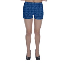 Blue Abstract Checks Pattern Skinny Shorts by SpinnyChairDesigns