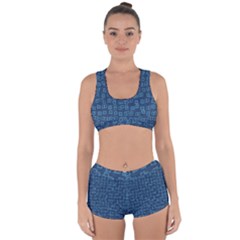 Blue Abstract Checks Pattern Racerback Boyleg Bikini Set by SpinnyChairDesigns