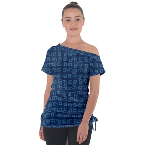 Blue Abstract Checks Pattern Tie-up Tee by SpinnyChairDesigns