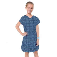 Blue Abstract Checks Pattern Kids  Drop Waist Dress by SpinnyChairDesigns