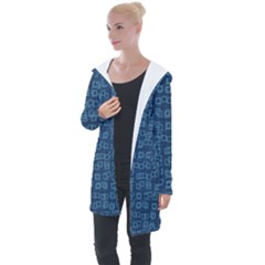 Blue Abstract Checks Pattern Longline Hooded Cardigan by SpinnyChairDesigns