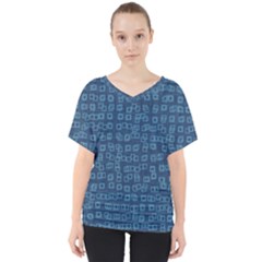 Blue Abstract Checks Pattern V-neck Dolman Drape Top by SpinnyChairDesigns