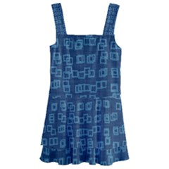 Blue Abstract Checks Pattern Kids  Layered Skirt Swimsuit by SpinnyChairDesigns