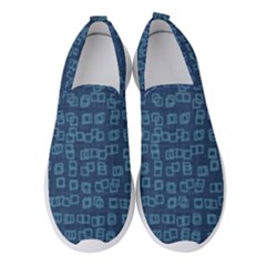 Blue Abstract Checks Pattern Women s Slip On Sneakers by SpinnyChairDesigns