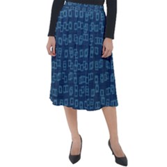 Blue Abstract Checks Pattern Classic Velour Midi Skirt  by SpinnyChairDesigns