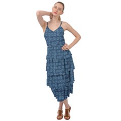 Blue Abstract Checks Pattern Layered Bottom Dress by SpinnyChairDesigns