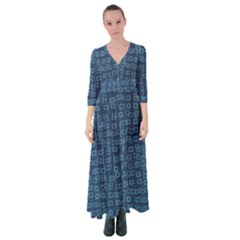 Blue Abstract Checks Pattern Button Up Maxi Dress by SpinnyChairDesigns