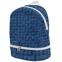 Blue Abstract Checks Pattern Zip Bottom Backpack by SpinnyChairDesigns