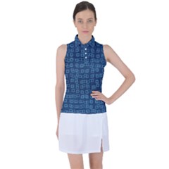 Blue Abstract Checks Pattern Women s Sleeveless Polo Tee by SpinnyChairDesigns