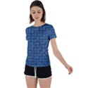 Blue Abstract Checks Pattern Back Circle Cutout Sports Tee View1