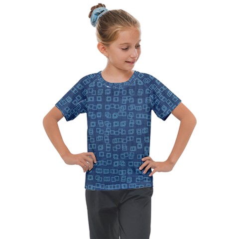 Blue Abstract Checks Pattern Kids  Mesh Piece Tee by SpinnyChairDesigns